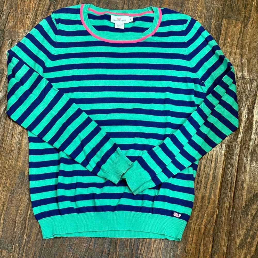 Vineyard Vines Green and Blue Crew Neck Sweater